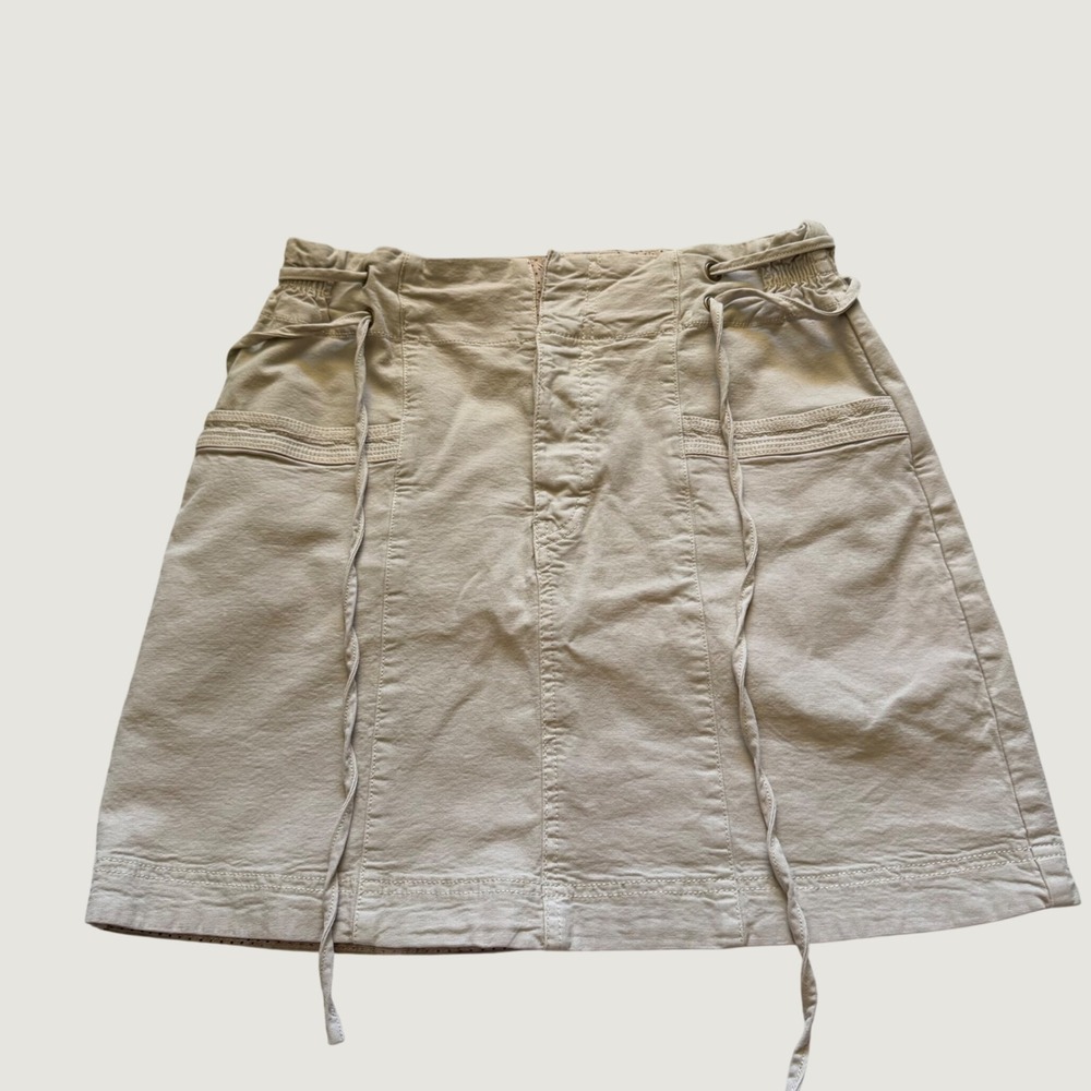 Anthropologie Khaki Tan Lace Up Side Utility Mini Skirt Size 8 Button Fly Pocket